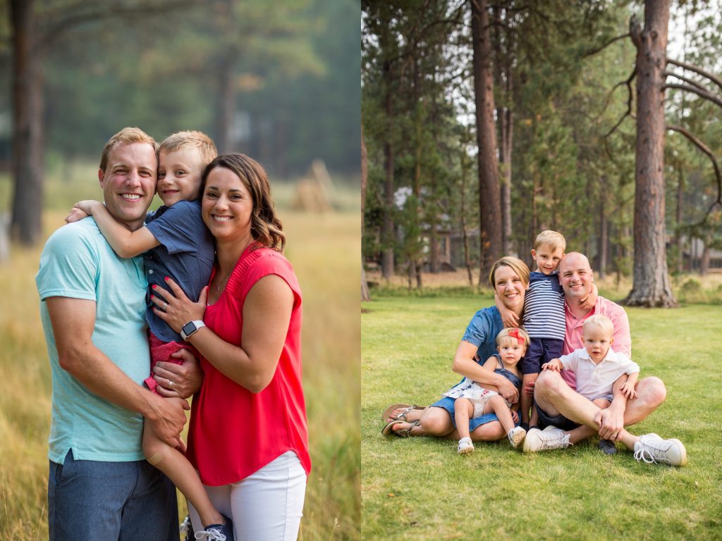 Two family portraits taken at Black Butte Ranch in Sisters, Oregon